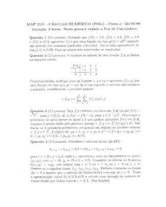 P2 Cálculo Numérico 2008 Com Resolução Poli - Usp