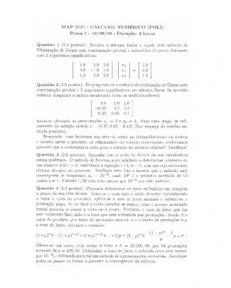 P1 (só A Prova) Cálculo Numérico 2008 Poli -usp