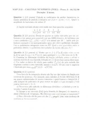 P3 (só A Prova) Cálculo Numérico Poli 2008